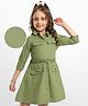 Hola Bonita Cotton Woven Three Fourth Sleeves Shirt Dress with Waist Belt - Olive Green