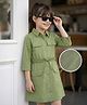 Hola Bonita Cotton Woven Three Fourth Sleeves Shirt Dress with Waist Belt - Olive Green
