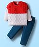 Babyhug Knitted Full Sleeves Sweater Set With Cable Knit Design - Red White & Navy Blue