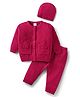 Babyhug Knit Full Sleeves Front Open Sweater Set with Bow Applique Cable Knit Design & Pocket Detailing with Cap - Fuchsia