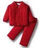 Babyhug Knit Full Sleeves Front Open Sweater Set with Schiffli Design - Red