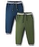 Bonfino 100% Cotton Knit Full Length Solid Color Fleece Pants with Tipping Rib Pack of 2 - Green & Navy Blue
