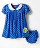 Babyhug Single Jersey knit Half Sleeves Frock With Bloomers & Polka Dot Print - Royal Blue