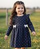 Babyhug Single Jersey Knit Full Sleeves Frocks With Bloomer & Heart Print - Navy Blue