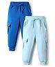 Bonfino 100% Cotton Fleece Knit Full Length Solid Trackpants with Cargo Pocket Pack of 2 - Royal Blue & Sky Blue