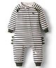 Bonfino 100% Cotton Fleece Knit Full Raglan Sleeves Striped Romper - Off White