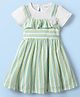 Babyhug Cotton Knit Striped Frock & Half Sleeves Inner Tee With Floral Applique - Green & White