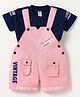 Dapper Dudes Embosis Hosiery Typography Printed Dungaree With Half Sleeves Tee - Onion Pink