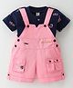 Dapper Dudes Embosis Hosiery Typography Embroidered Dungaree With Half Sleeves Tee - Pink