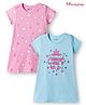 Honeyhap 100% Cotton Knit Half Sleeves Nighty With Bio Finish & Star Print Pack Of 2 - Pink & Light Blue