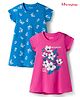 Honeyhap 100% Cotton Knit Half Sleeves Nighty With Bio Finish & Floral Print Pack Of 2 - Pink & Light Blue