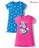 Honeyhap 100% Cotton Knit Half Sleeves Nighty With Bio Finish & Floral Print Pack Of 2 - Pink & Light Blue