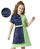 Hola Bonita Knit Half Sleeve Solid Color Dress with Attached Half Denim Jacket & Fabric Belt - Light Green