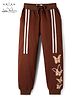 Arias 100% Cotton Knit Full Length Joggers With Glitter Butterfly Print & Cut & Sew Detailing - Brown