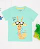Pantaloons Baby Cotton Knit Half Sleeves Giraffe Printed Tee - Turquoise