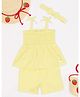 Pantaloons Baby Cotton Knit Sleeveless Solid Smocked Style Top & Shorts With Headband Set - Light Sulphur