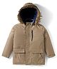 Primo Gino Woven Full Sleeves Reversible Solid Puffer Quilted Jacket With Fur Hoodie - Brown & Navy Blue