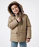 Primo Gino Woven Full Sleeves Reversible Solid Puffer Quilted Jacket With Fur Hoodie - Brown & Navy Blue