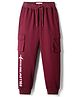 Arias 100% Cotton Knit Full Length Text Printed Jogger With Cut & Sew Detailing & Pockets - Maroon