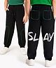 Arias 100% Cotton Full Length Jogger With Text Print - Black