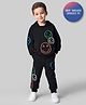 Bonfino 100% Cotton Fleece Knit Full Sleeves Winter Wear Hooded Sweatshirt & Joggers Set With Smiley Print - Black
