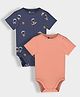 Orange Sugar 100% Cotton Knit Pack Of 2 Half Sleeves Solid & Space Theme Printed Onesies - Navy Blue & Orange