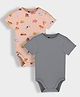 Orange Sugar 100% Cotton Knit Pack Of 2 Half Sleeves Solid & Farm Animals Printed Onesies - Peach & Grey