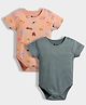 Orange Sugar 100% Cotton Knit Pack Of 2 Half Sleeves Solid & Farm Animals Printed Onesies - Peach & Grey