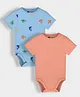Orange Sugar 100% Cotton Knit Pack Of 2 Half Sleeves Solid & Sea Life Printed Onesies - Sky Bl;ue & Orange