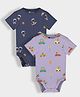 Orange Sugar 100% Cotton Knit Pack Of 2 Half Sleeves Space Theme & Cars Printed Onesies - Navy Blue & Lavender