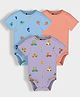 Orange Sugar 100% Cotton Knit Pack Of 3 Half Sleeves Cars & Sea Life Printed Onesies - Multi Colour