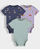Orange Sugar 100% Cotton Knit Pack Of 3 Half Sleeves Space Theme & Cars Printed Onesies - Multi Colour