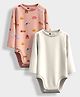 Orange Sugar 100% Cotton Knit Pack Of 2 Full Sleeves Solid & Farm Animals Printed Onesies - Multi Colour