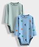 Orange Sugar 100% Cotton Knit Pack Of 2 Full Sleeves Solid & Sea Life Theme Printed Onesies - Sky Blue & Light Green