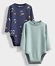 Orange Sugar 100% Cotton Knit Pack Of 2 Full Sleeves Solid & Astronaut Printed Onesies - Navy Blue & Light Green