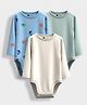 Orange Sugar 100% Cotton Knit Pack Of 3 Full Sleeves Solid & Sea Life Theme Printed Onesies - Multi Colour