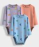 Orange Sugar 100% Cotton Knit Pack Of 3 Full Sleeves Solid & Vehicles Printed Onesies - Multi Colour