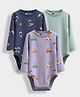 Orange Sugar 100% Cotton Knit Pack Of 3 Full Sleeves Solid & Vehicles Printed Onesies - Multi Colour