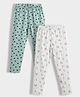 Orange Sugar Cotton Lycra Knit Pack Of 2 Hearts & Tulips Printed Stretchable Leggings - Coastal Green & White