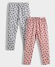 Orange Sugar Cotton Lycra Knit Pack Of 2 Hearts Printed Stretchable Leggings - Grey & Coral Pink