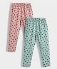 Orange Sugar Cotton Lycra Knit Pack Of 2 Hearts Printed Stretchable Leggings - Coral Pink & Coastal Green