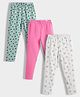 Orange Sugar Cotton Lycra Knit Pack Of 3 Hearts & Tulips Printed Stretchable Leggings - Multi Colour