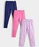 Orange Sugar Cotton Lycra Knit Pack Of 3 Solid & Tulips Printed Stretchable Leggings - Multi Colour