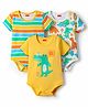 Babyhug 100% Cotton Knit Half Sleeves Striped & Dino Printed Onesies Pack of 3 - Yellow & White