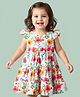 Babyhug Cotton Woven Sleeveless Frock With Floral Print & Bow Applique - White