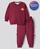 Bonfino 100% Cotton Fleece Drop Shoulder Full Sleeves Dino Printed Sweatshirt With Jogger - Maroon