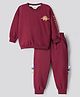 Bonfino 100% Cotton Fleece Drop Shoulder Full Sleeves Dino Printed Sweatshirt With Jogger - Maroon