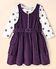 Hola Bonita Cotton Woven Corduroy Dungaree Dress With Floral Printed Full Sleeves Top & Belt - Purple
