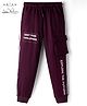 Arias 100% Cotton Knit Full Length Lounge Pant With Cargo Pocket & Text Print - Wine