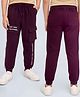 Arias 100% Cotton Knit Full Length Lounge Pant With Cargo Pocket & Text Print - Wine